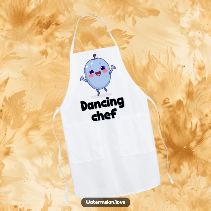 Funny Blueberry Apron with a delighted berry doing a little jig, perfect for a humorous and energetic cooking experience.