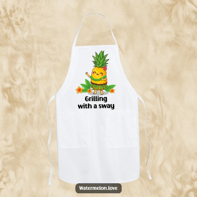 Funny Apron: Pineapple doing a hula dance, cooking accessory with tropical flair, a humorous funny gift.