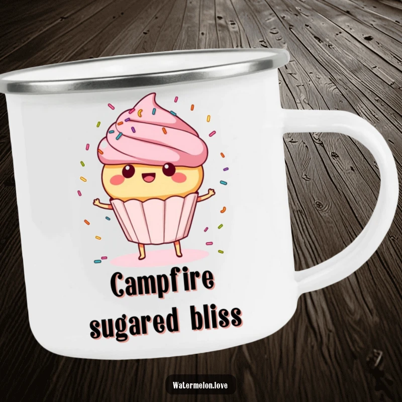 Funny Camping Mug: Cupcake spinning with sprinkles, durable design for outdoor fun, a fun funny gift.