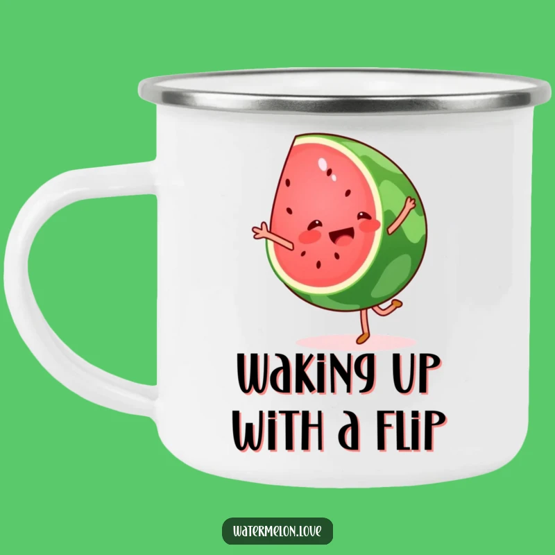 Funny Watermelon Cartwheel Camping Mug: Rugged & Hilarious Outdoor Adventure Gift