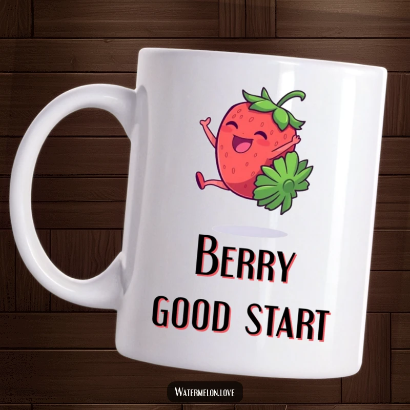 Funny, giggling anthropomorphic strawberry performing a cartwheel with infectious joy and energy.