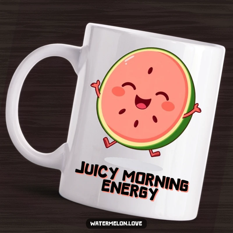 Funny, smiling anthropomorphic watermelon slice joyfully bouncing with pure, unadulterated happiness.