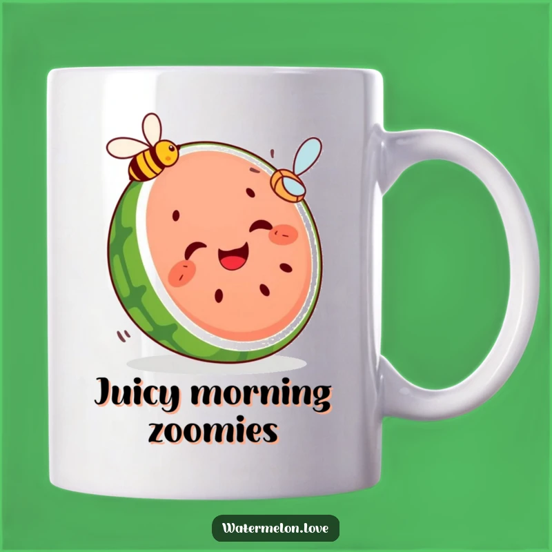 Funny Watermelon Slice Gag Gift Mug - Giggling Fruit Chasing Bee