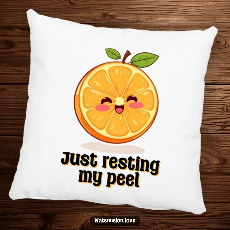 Funny plush pillow featuring a cheerful orange segment in a spinning motion, perfect for a cozy, humorous touch.