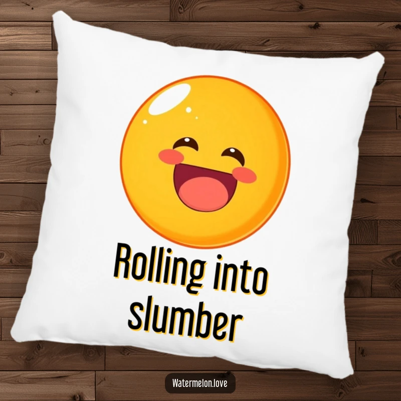 Funny laughing orange pillow, a soft cushion featuring a round fruit rolling with infectious laughter.