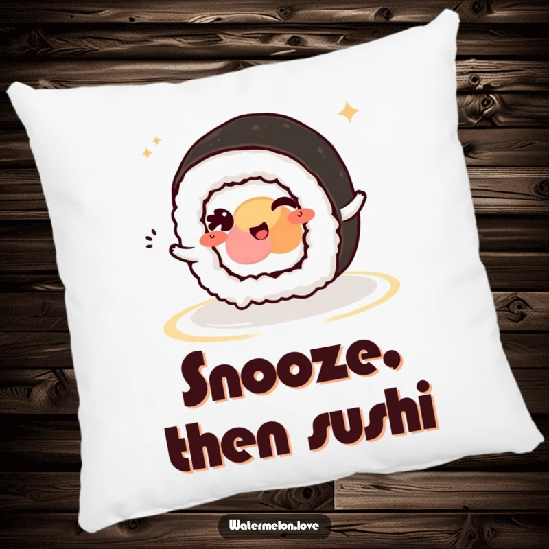 Funny Kawaii Sushi Roll Pillow: A plush pillow featuring a winking sushi roll character, offering comfort and a playful touch.