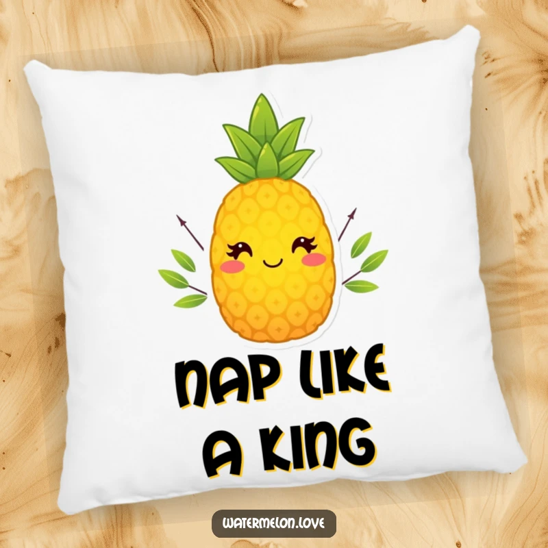 Funny Pineapple Pillow with a tiny leafy crown, offering comfort and a touch of regal humor.