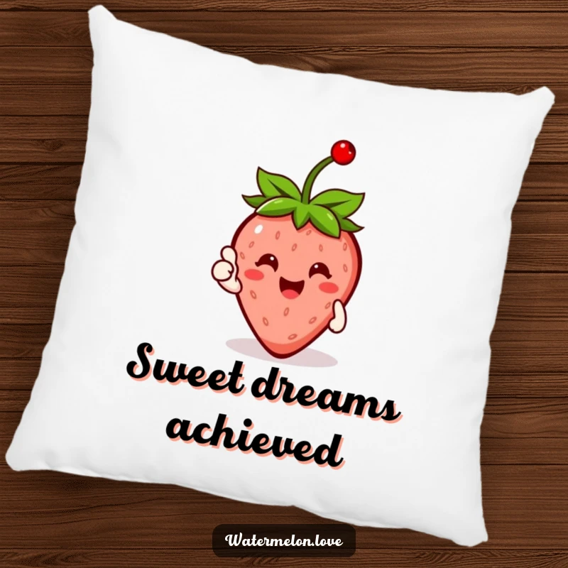 Funny Strawberry Pillow with a cherry on top, giving a thumbs up, offering comfort and cheerful vibes.