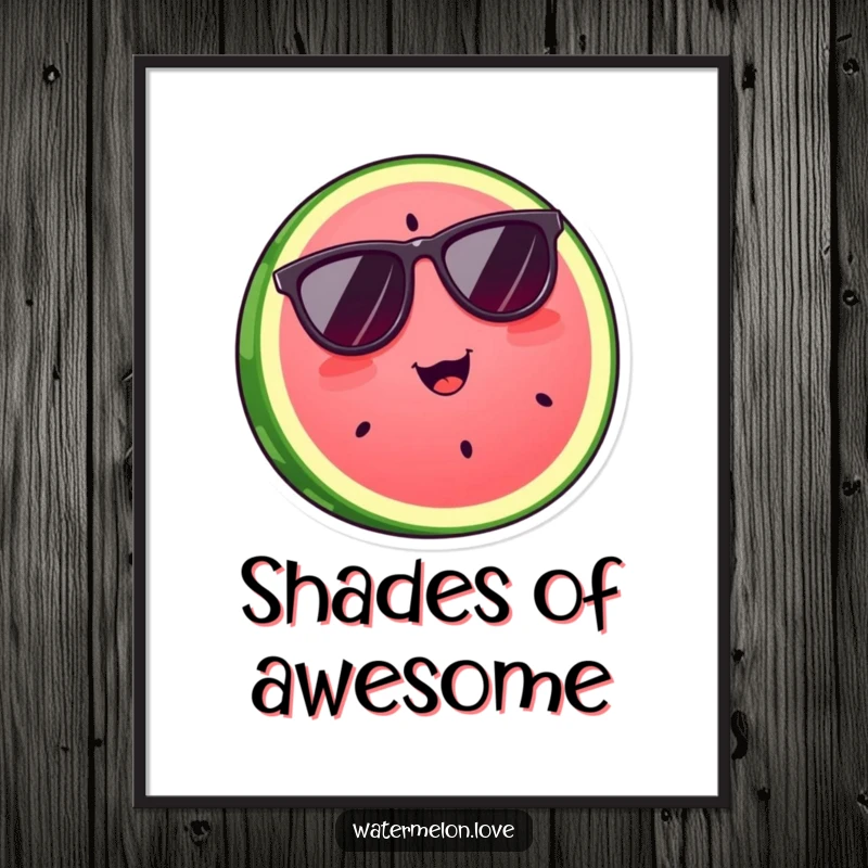 Funny watermelon slice wearing cool sunglasses, as a downloadable digital art print, a trendy and humorous gift.