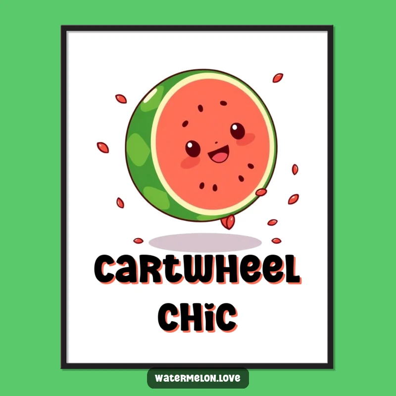 Funny Kawaii Watermelon Cartwheel Digital Art: Instant Hilarious Fruit Decor