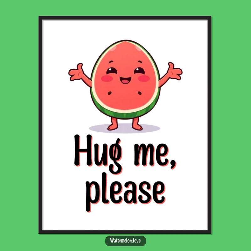 Funny Kawaii Watermelon Hug Digital Art - Cheerful Wedge Print Gift