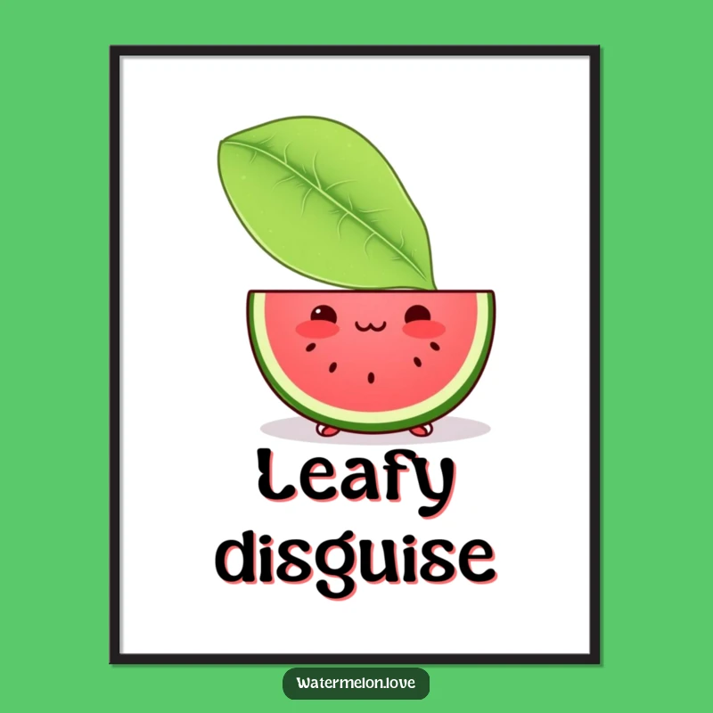 Funny Kawaii Watermelon Slice Digital Art: Instant Shy Decor
