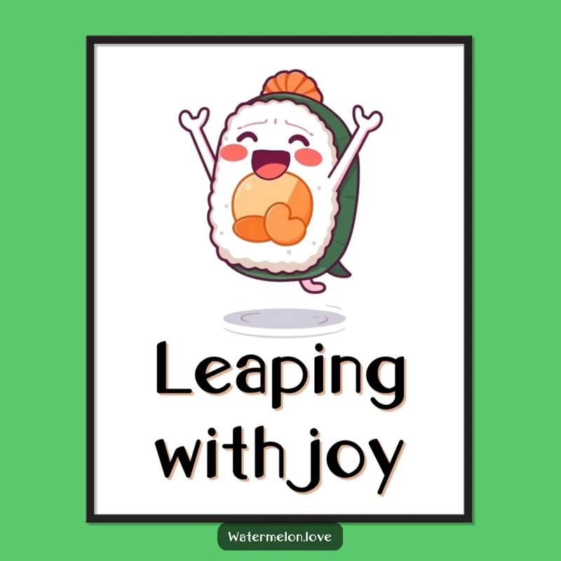 Funny Sushi Digital Art: Leaping Joy, Instant Funny Gift for Walls