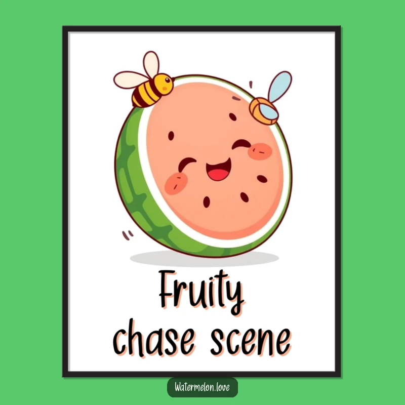 Funny Watermelon Digital Art - Giggling Slice Chasing Bee