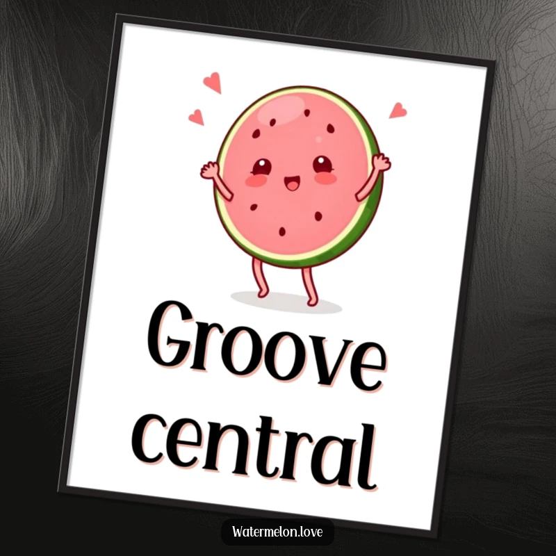 Funny digital art print of a watermelon slice character performing a vibrant, silly dance, ready to bring laughter to any digital display.