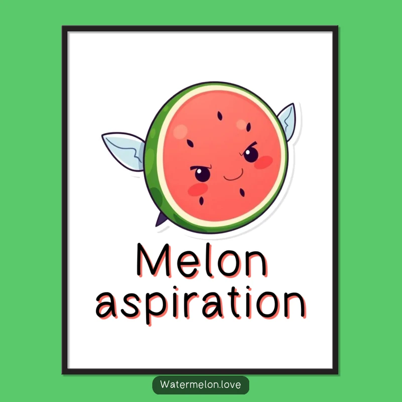 Funny Kawaii Watermelon Flying Attempt Digital Art: Determined Slice Instant Decor
