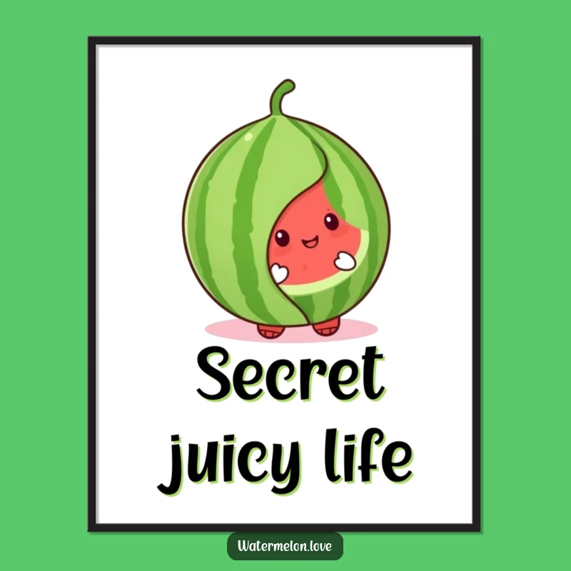 Cute Watermelon Peek-a-Boo Digital Art - Adorable Character Leaf Download