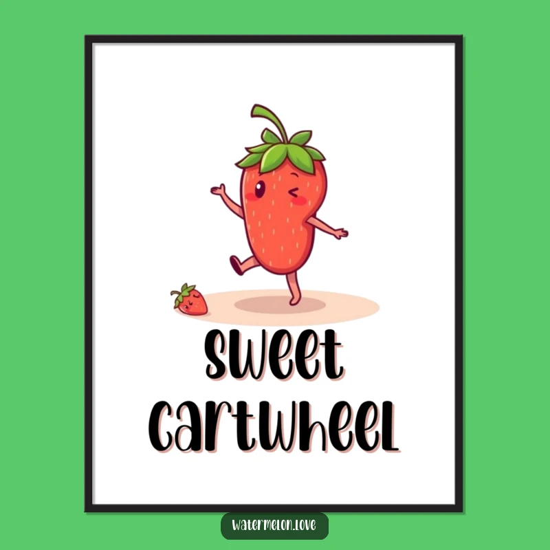 Funny Strawberry Digital Art: Cartwheeling Delight, Instant Funny Gift for Walls