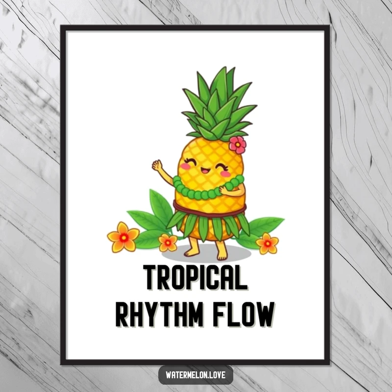 Funny Digital Art: Pineapple performing a hula dance, vibrant tropical illustration, instant download funny gift.