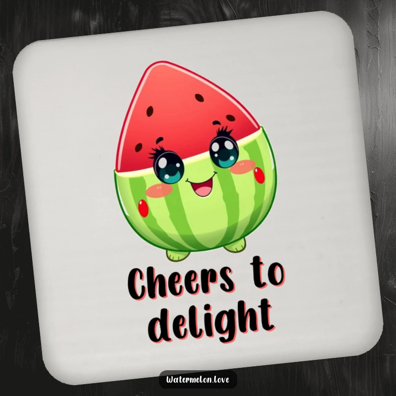 Funny drink coasters featuring a watermelon character with eyes wide with delight, adding a cheerful and protective touch to any surface.