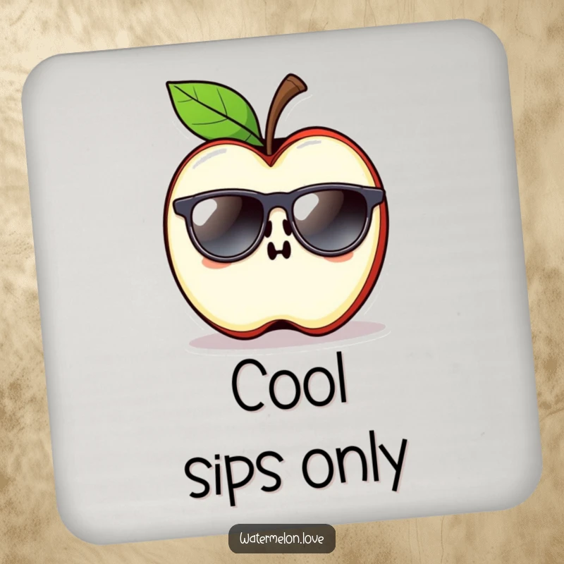 Funny Apple Slice Coaster with sunglasses, adding cool and humorous protection to surfaces.