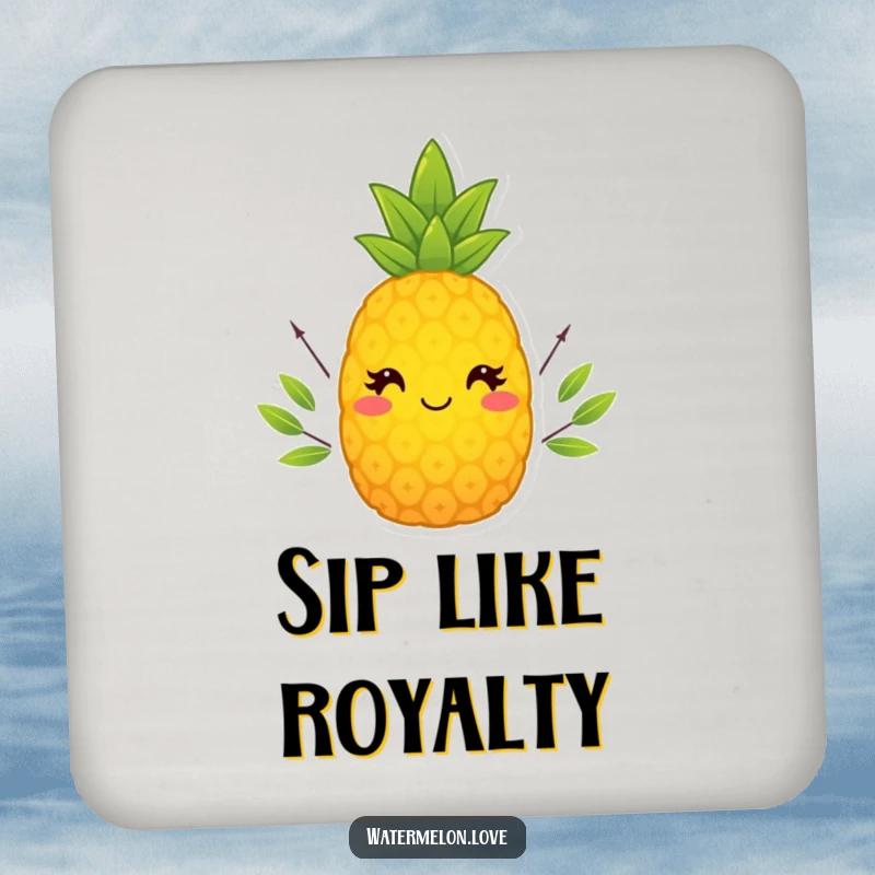 Funny Pineapple Coaster with a tiny leafy crown, adding tropical and humorous protection to surfaces.