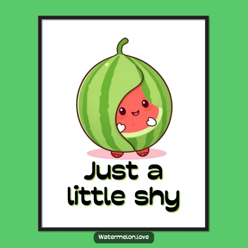 Cute Watermelon Peek-a-Boo Poster - Adorable Character Leaf Wall Art Gift