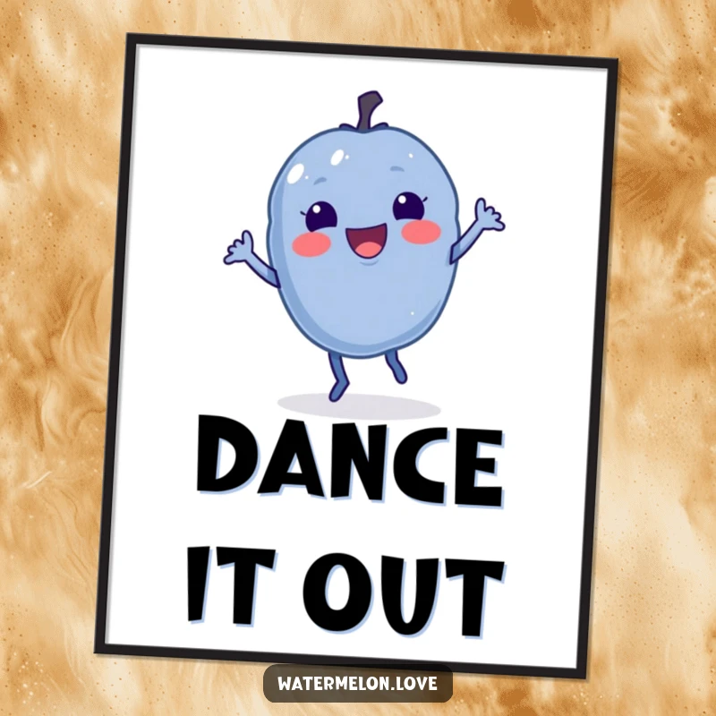 Funny Blueberry Poster featuring a happy berry doing a little jig, adding vibrant energy and humor.