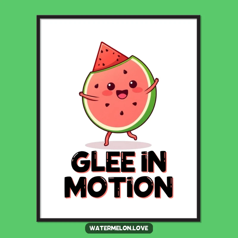 Funny Kawaii Watermelon Cartwheel Poster: Gleeful Slice Art, Wall Decor Gift