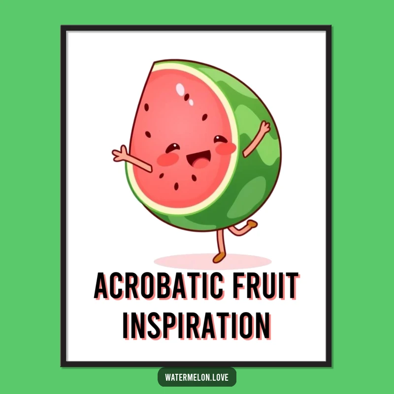 Funny Watermelon Cartwheel Poster: Vibrant Fruit Art for a Cheerful Home Gift
