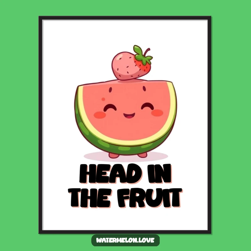 Happy Watermelon & Berry Balancing Poster - Cute Fruit Friendship Wall Art Gift - Funny