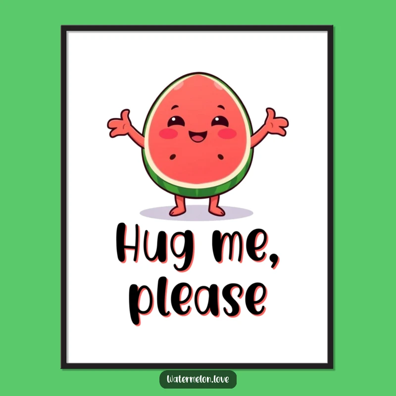 Funny Kawaii Watermelon Hug Poster - Cheerful Wedge Art Print Gift