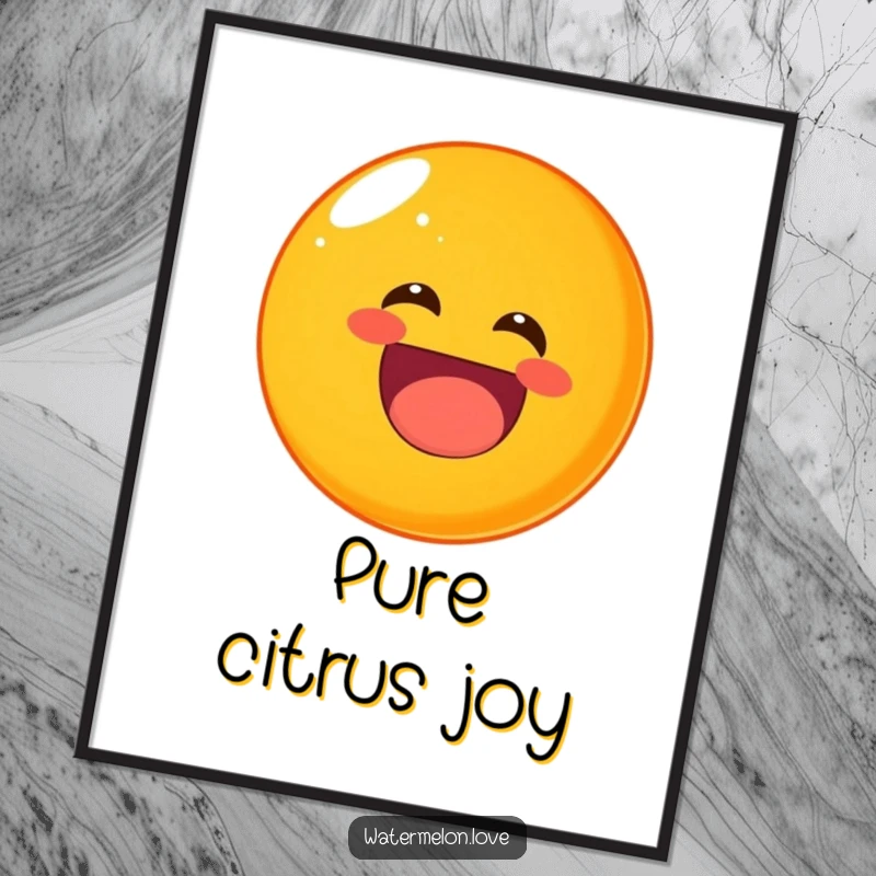 Funny rolling orange poster, a round fruit character tilting back its head in infectious laughter.