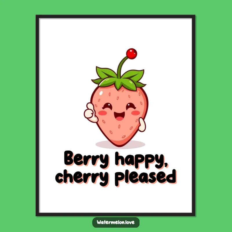 Free Printable Happy Strawberry Art: Fun Fruit Wall Decor Downloadable Gift
