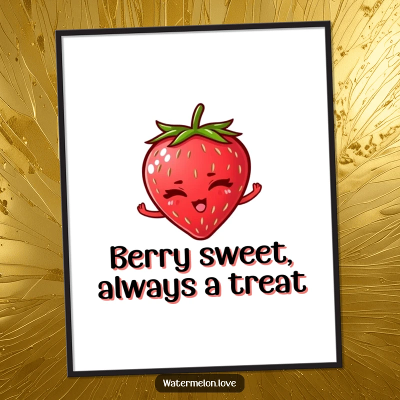 Funny Free Printable Wall Art: A bright red strawberry winking provocatively with a playful gesture, adding a quirky vibe.