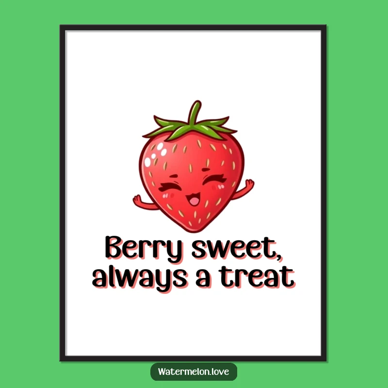 Free Printable Winking Strawberry Wall Art: Cheeky Fruit Decor Downloadable Gift