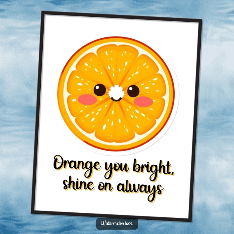 Funny Free Printable Wall Art: An orange slice with two simple dots for eyes, captured mid-giggle, radiating cheerful energy.