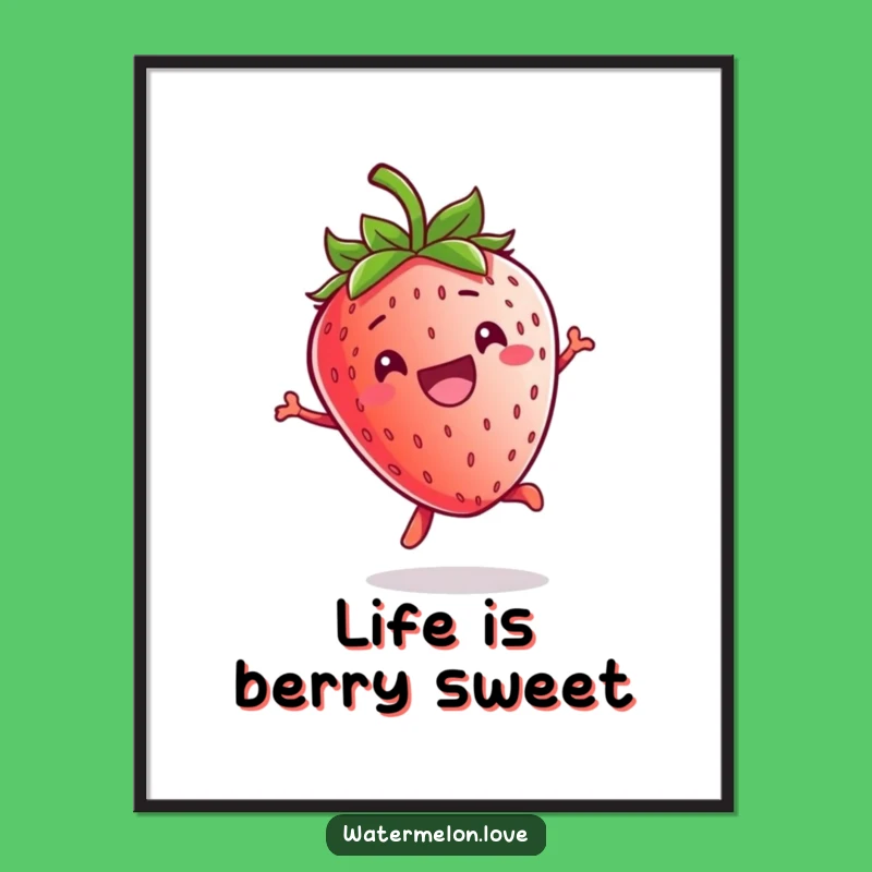 Free Printable Kawaii Strawberry Wall Art: Funny Jumping Fruit Decor for Your Whimsical Space