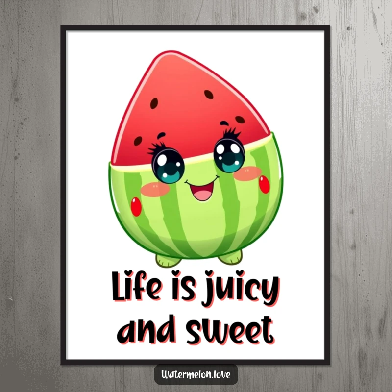 Funny Free Printable Wall Art: A watermelon character with wide, ecstatic eyes brimming with delight and sheer happiness.
