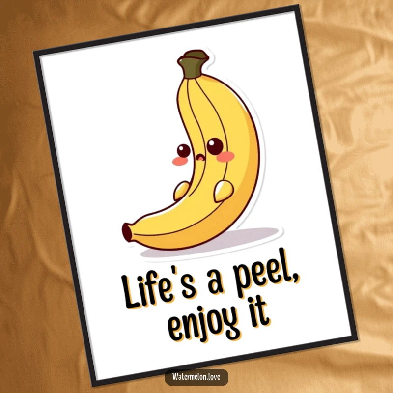 Funny Free Printable Wall Art: A silly anthropomorphic banana peel cartoon slipping on itself, creating instant humor.