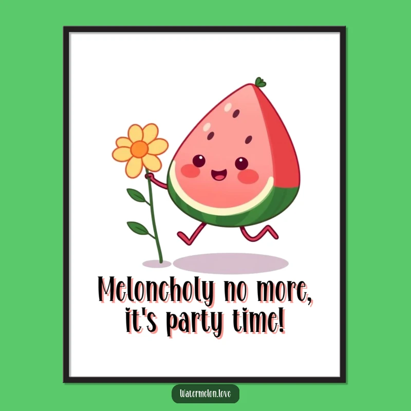 Free Printable Wall Art: Funny Kawaii Watermelon Skipping, Downloadable Art Gift