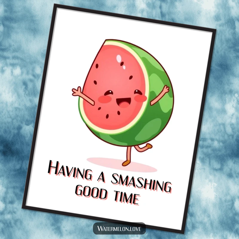 Funny Free Printable Wall Art: A cheerful watermelon wedge doing a cartwheel, a vibrant and humorous downloadable poster for any room.