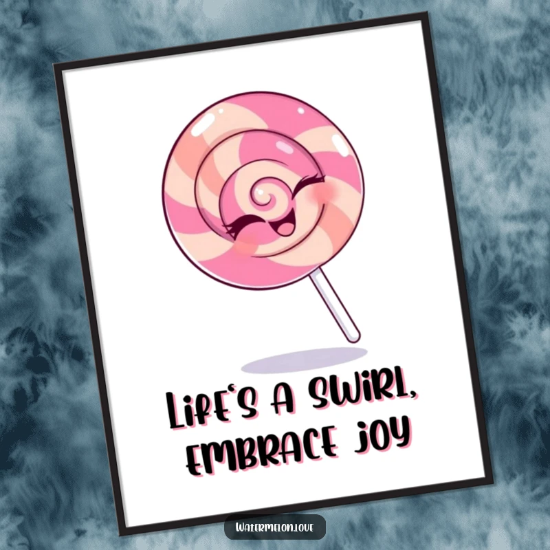 Funny Free Printable Wall Art: A winking anthropomorphic lollipop cheerfully spinning in circles, adding playful charm.