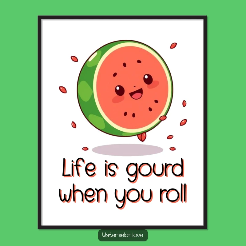 Funny Free Printable Wall Art: Kawaii Watermelon Cartwheel Splash Downloadable Decor