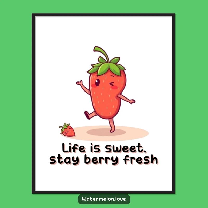 Funny Free Printable Wall Art: Strawberry Cartwheel Fun - Downloadable Quirky Art Gift