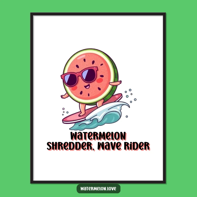 Funny Free Printable Wall Art: Surfing Watermelon - Cool Downloadable Decor