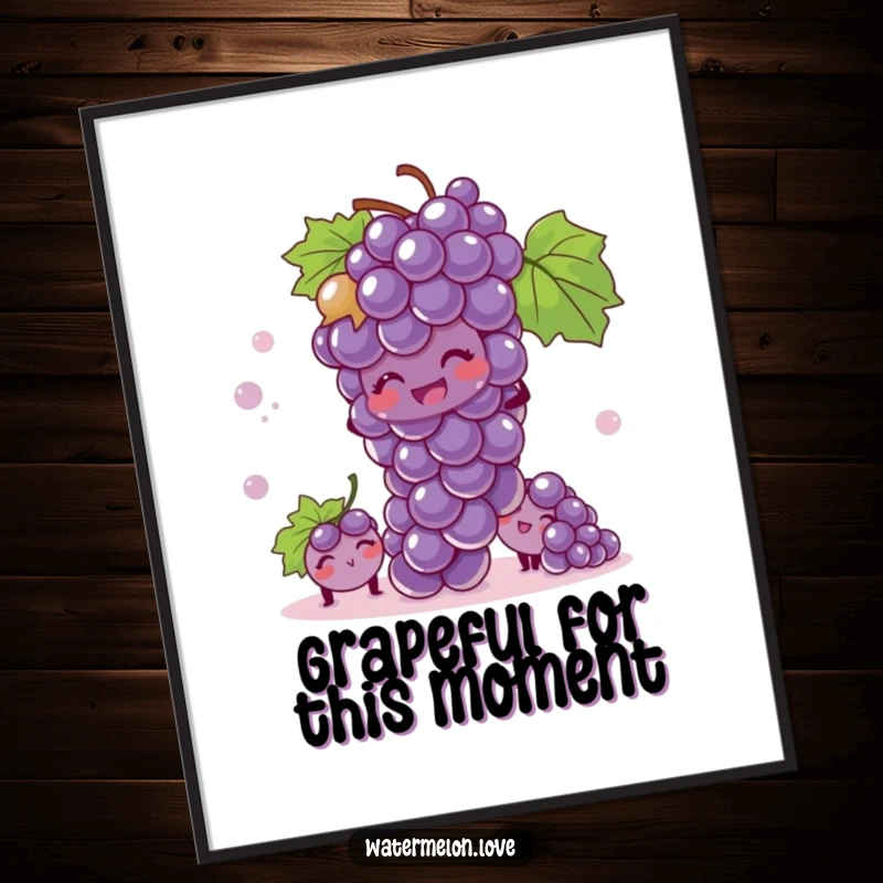 Funny Free Printable Grape Bunch wall art, a bunch of grapes giggling while playing hide-and-seek, whimsical decor.
