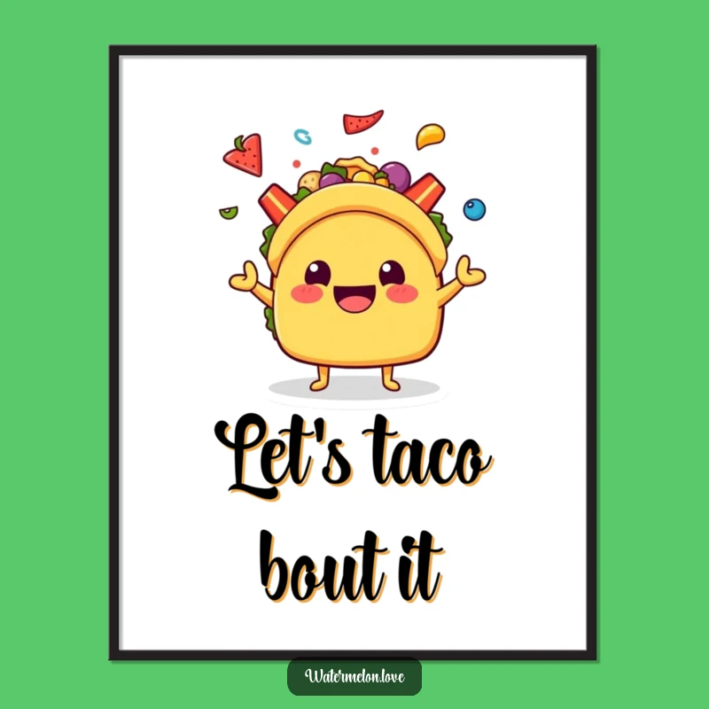 Free Printable Kawaii Taco Wall Art: Juggling Toppings Decor for a Fun Kitchen Space