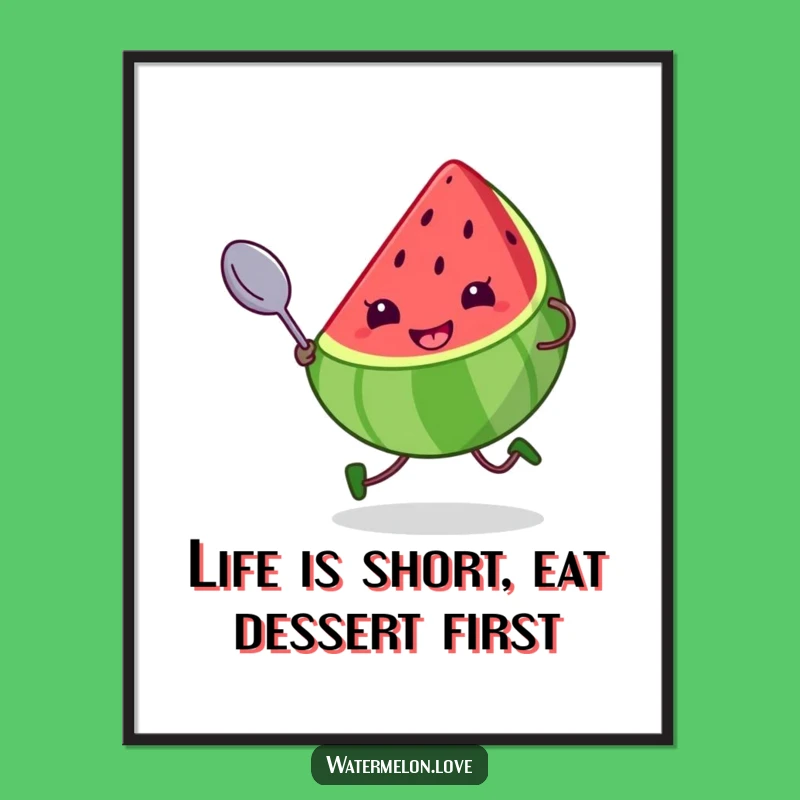 Free Printable Wall Art: Funny Kawaii Watermelon Spoon Dash - Downloadable Decor