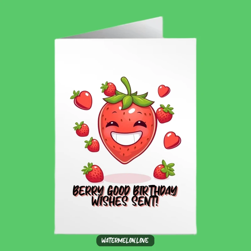 Free Printable Birthday Card: Funny Strawberry Juggling Berries - Funny Downloadable Gift